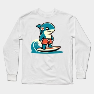 Cute Vintage Shark Surfing Long Sleeve T-Shirt
